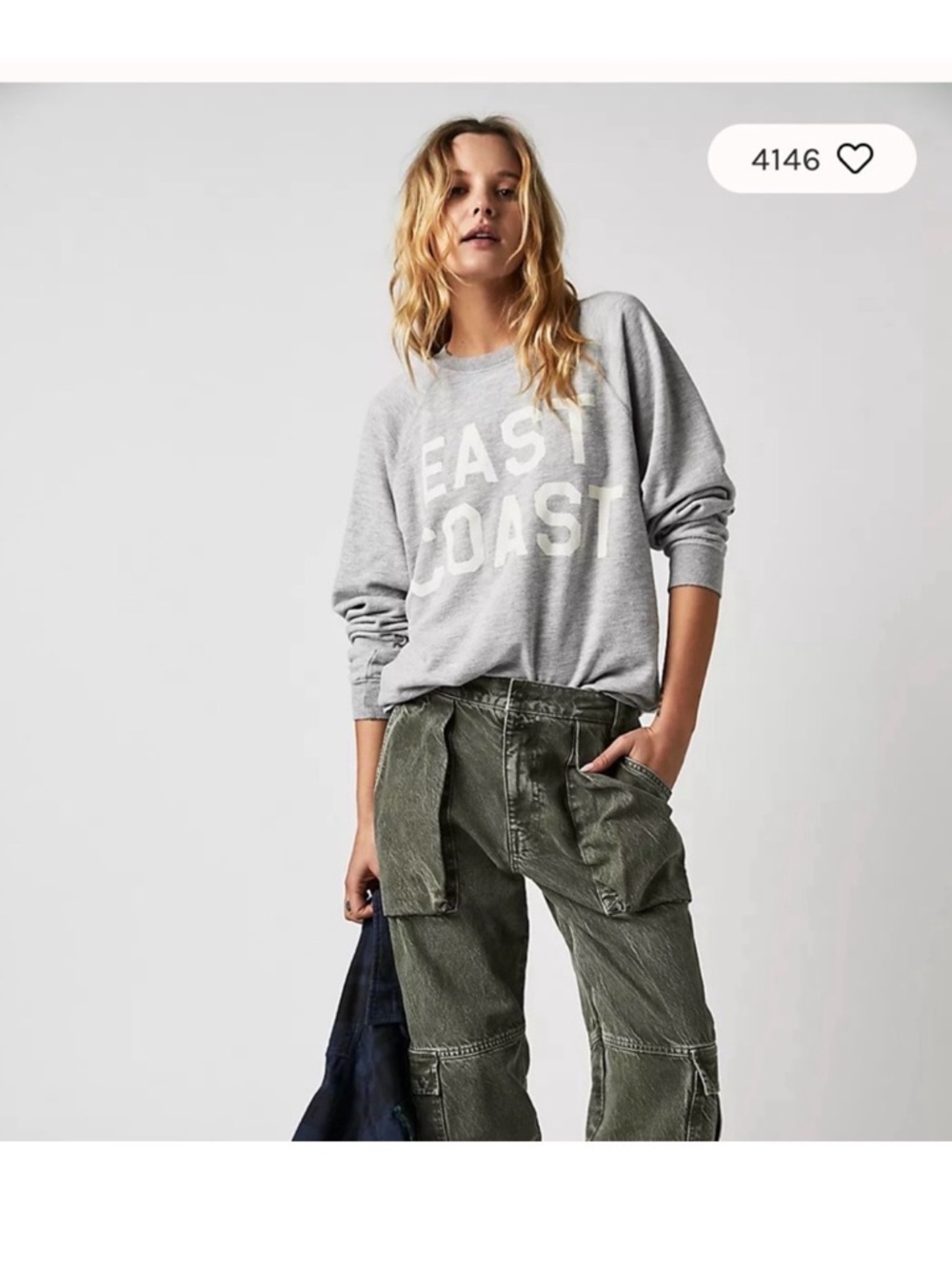 Free People Gray "East Coast" Graphic Sweatshirt